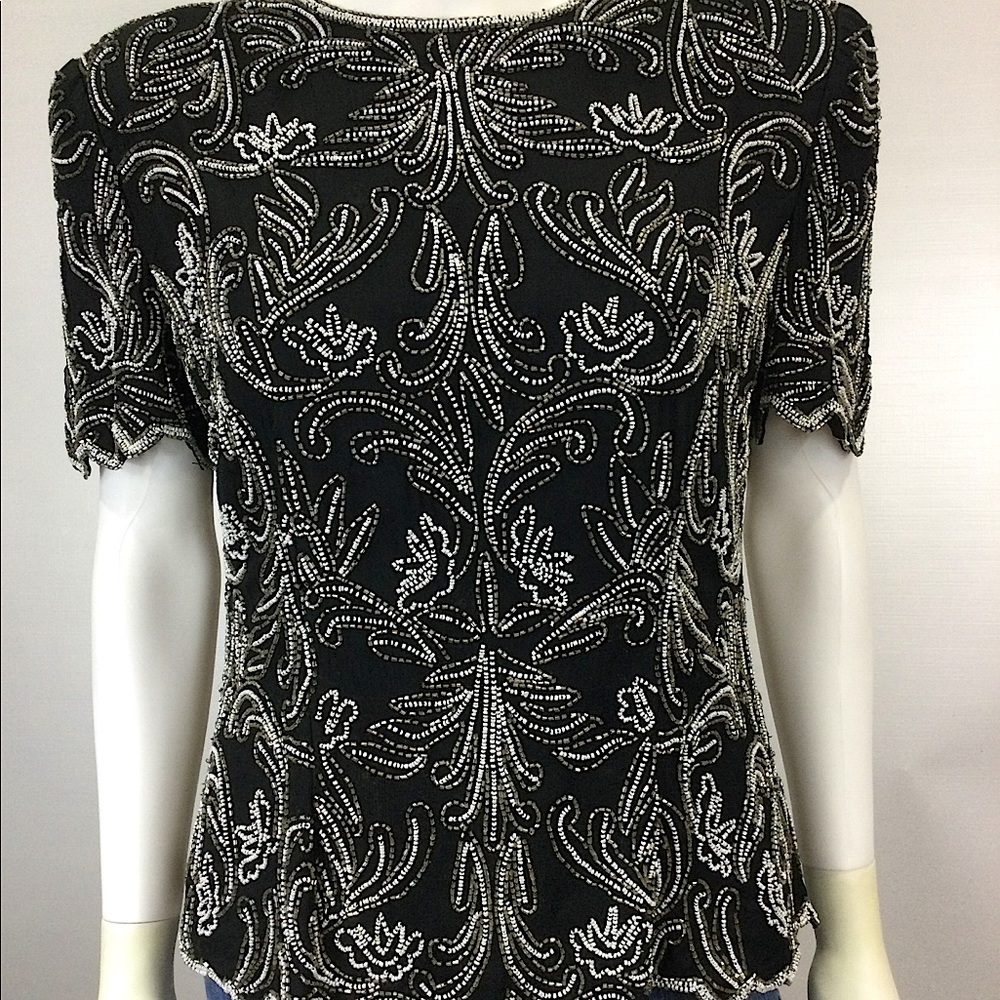 Vintage Stenay White & Sliver beaded Top